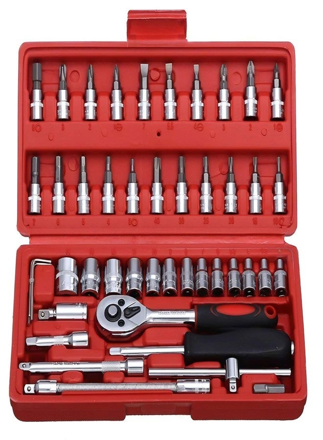 GOXIN 46 Piece 1/4" Socket Set - Spanner Set All Size - Goti Pana with Ratchet Wrench For Car, Bike, Cycle Repairing, DIY Projects, Home & Automobile Vehicle Service - Image 1